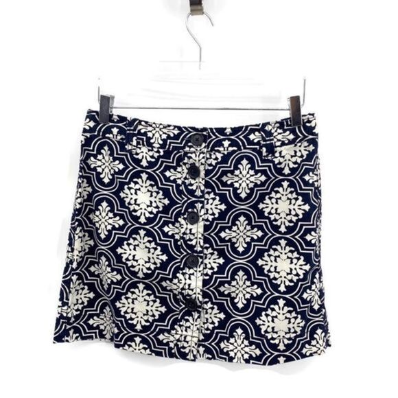 J. Crew Skirt button front paisley blue cream 4 XS - Picture 1 of 9